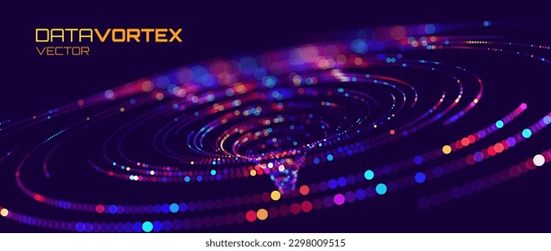 Big Data Visualization. Circular Particles Dots Vortex Abstract Galaxy. Futuristic Science or Finance Infographic Design. Complex Visual Data Background. Abstract Data Flowing. Vector Illustration.