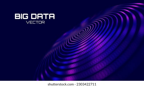 Big Data Visualization. Circular Particles With Trails Vortex. Futuristic Science or Finance Infographic Design. Complex Visual Data Background. Abstract Data Flowing. Vector Illustration.