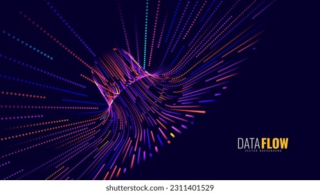 Big Data Visualization. Circular Particles Dots Vortex. Futuristic Science or Finance Infographic Design. Complex Visual Data Background. 3D Virtual Space VR Cyberspace. Vector Illustration.