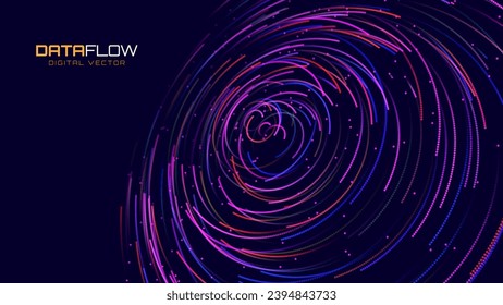 Big Data Visualisierung. Kreislaufpartikel dots Vortex Abstrakte Galaxie. Futuristische Wissenschaft oder Finanzen Infografik Design. Komplexer visueller Datenhintergrund. Abstrakter Datenfluss. Vektorgrafik.