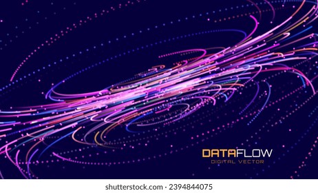Big Data Visualization. Circular Particles Dots Vortex Abstract Galaxy. Futuristic Science or Finance Infographic Design. Complex Visual Data Background. Abstract Data Flowing. Vector Illustration.