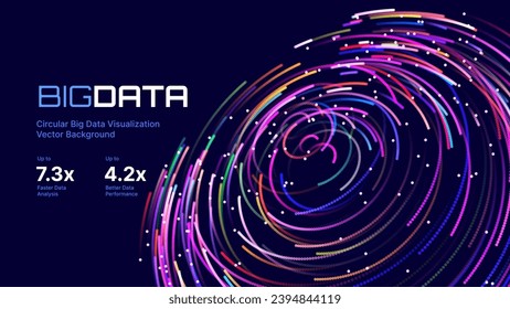 Big Data Visualization. Circular Particles Dots Vortex Abstract Galaxy. Futuristic Science or Finance Infographic Design. Complex Visual Data Background. Abstract Data Flowing. Vector Illustration.