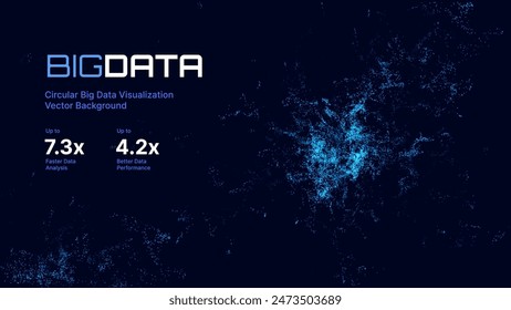 Big Data Visualization. Circular Particles Dots Vortex Abstract Galaxy. Futuristic Science or Finance Infographic Design. Complex Visual Data Background. Abstract Data Flowing. Vector Illustration.