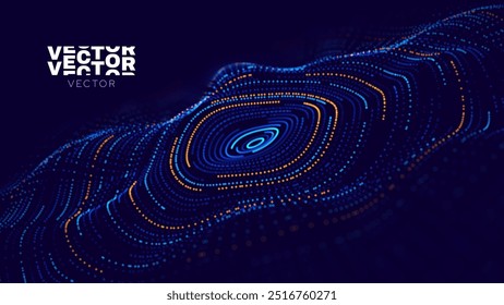 Big Data Visualization. Circular Particles With Trails Vortex. Futuristic Science or Finance Infographic Design. Complex Visual Data Background. Abstract Data Flowing. Vector Illustration.