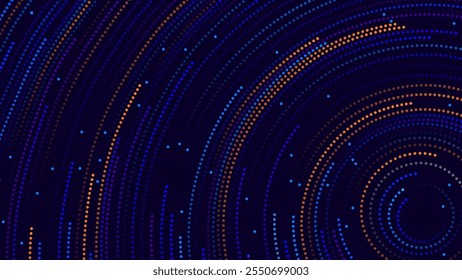 Visualização de Big Data. Partículas Circulares Com Trilhas E Vórtex. Ciência Futurista ou Finanças Infográfico Design. Plano de Fundo de Dados Visuais Complexo. Fluxo de Dados Abstrato. Ilustração de vetor.