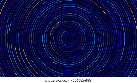 Big Data Visualization. Circular Particles With Trails Vortex. Futuristic Science or Finance Infographic Design. Complex Visual Data Background. Abstract Data Flowing. Vector Illustration.