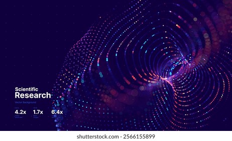 Big Data Visualization. Circular Particles Dots Vortex Abstract Galaxy. Futuristic Science or Finance Infographic Design. Complex Visual Data Background. Abstract Data Flowing. Vector Illustration.