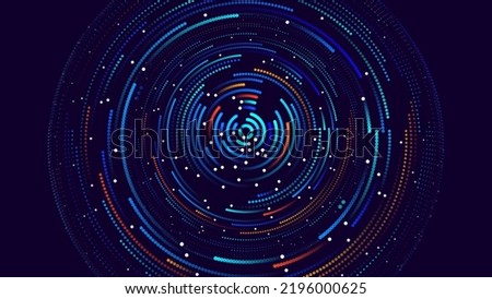 Big Data Visualization. Circular Particles With Trails Vortex. Futuristic Science or Finance Infographic Design. Complex Visual Data Background. Abstract Data Flowing. Vector Illustration. Foto stock © 