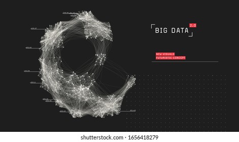 Big data visualization. Cluster computing network. Social media connections. Globe of connected nodes.