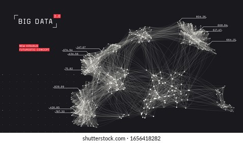 Big Data Visualization. Cluster Computing Network. Social Media Connections. System Of Connected Nodes.