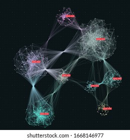 Big Data Visualization. Cluster Computing Network. Social Media Connections. Web Of Connected Nodes.