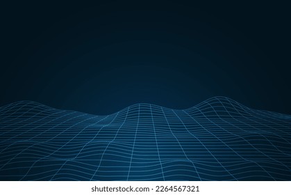 Big data visualization concept. Dynamic wave on blue background. Wave of particles