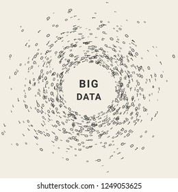 Big data visualization concept. Spatial binary data in monochrome. Ones and zeroes. Vector Eps10.