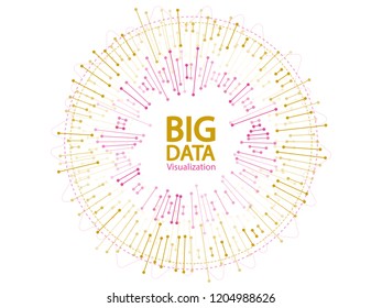 Big data visualization concept vector design. Round frame on connected lines and dots. Digital information statistical methods innovation visual concept. Big data graphic structure.