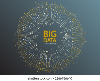 Big data visualization concept vector design. Circle frame on connected lines and dots. Digital statistical and analysis methods visual science and technology engineering concept.