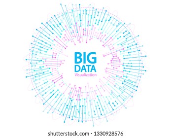 Big data visualization concept vector. Sphere frame on connected lines and dots. Digital analytics statistical data structure of big number lines and dots connections visual geometric graphics.