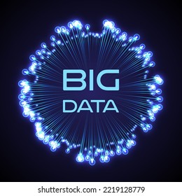 Big data visualization concept vector design. Sphere frame on connected lines and dots. Digital statistical and analysis methods visual science and technology engineering concept. Big data neon glow