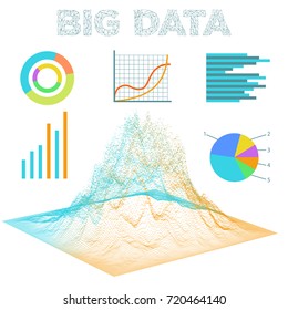 Big data visualization. Diagrams bar and line graphics. Analysis of information. Visual data infographics design. Science and technology vector background.
