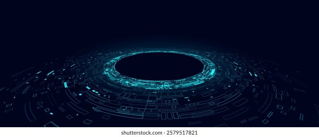 Big data visualization. Digital circles of blue web fragments. Futuristic background. Information particles in a neural network. Vector illustration. EPS 10