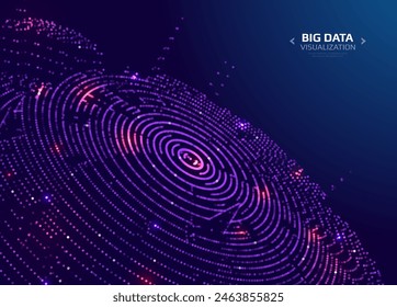 Big Data visualization. Digital distorted circles. Scientific or technological background with particles and dots. Vector illustration.
