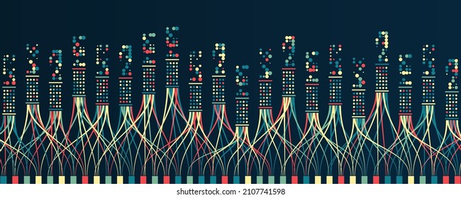 Visualisierung großer Daten. Ein dynamisches Informationsfeld. Datensortierungsprozess. Big Data Stream futuristische Infografiken. Dateistrukturierung, maschinelles Lernen.