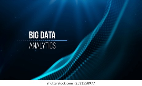 Big data visualization with a dynamic blue grid. Data connect dots technology background vector.