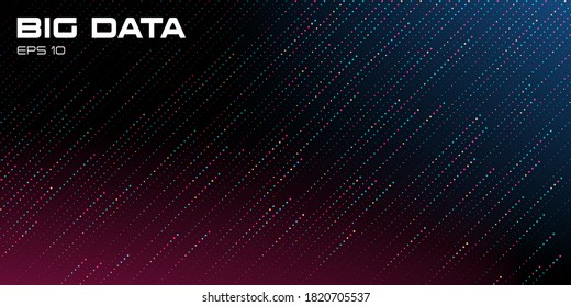 Big data visualization. Dynamic multicolored points abstract background with red and blue glowing. Copy space. Science, technology theme. Vector