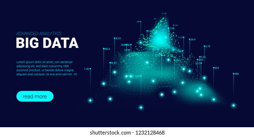 Big Data Visualization. Energy Stream Concept. Landing Page Futuristic Template with Big Data Analysis. Abstract Technology Background with Glow and Movement Effect. Process of Big Data Sorting.