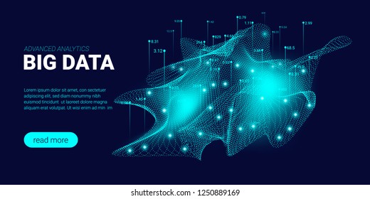 Big Data Visualization. Energy Stream Concept. Landing Page Futuristic Template with Big Data Analysis. Abstract Technology Background with Glow and Movement Effect. Process of Big Data Sorting.