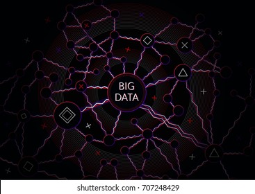 Big data visualization. Fractal element with lines and dots array. Big data connection complex. Data array visual concept. Graphic abstract background. Vector illustration
