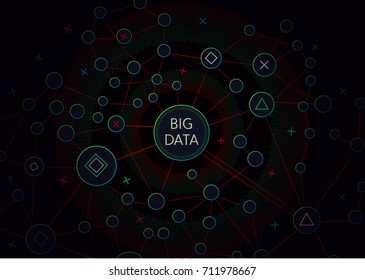 Big data visualization. Fractal element with lines and dots array. Big data connection complex. Data array visual concept. Graphic abstract background. Vector illustration
