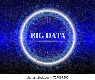 Big data visualization. Fractal element with lines and dots array. Big data connection complex.