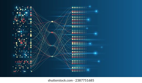 Big data visualization. Futuristic network or business analytics. Structuring the flow of information. Data analytics concept. Sorting a large amount of data on a dark background.