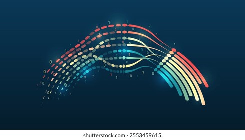 Big data visualization. Futuristic network or business analytics. Structuring the flow of information. Data analytics concept. Sorting a large amount of data on a dark background.