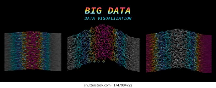 Big data visualization. Generative parametric art, set of graphs and charts. Mathematical and statistical plots.