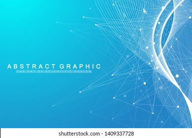 Big Data Visualization. Geometric Abstract Background Visual Information Complexity. Futuristic Infographics Design. Technology Background With Connected Line And Dots, Wave Flow. Vector Illustration.