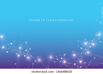 Big data visualization. Geometric abstract background visual information complexity. Futuristic infographics design. Technology background with connected line and dots, wave flow. Vector illustration.