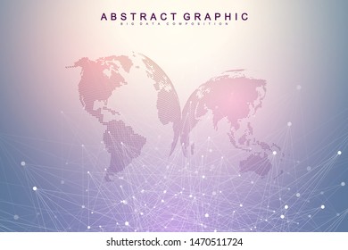 Big data visualization. Geometric abstract background visual information complexity. Futuristic infographics design. Technology background with connected line and dots, wave flow. Vector illustration.