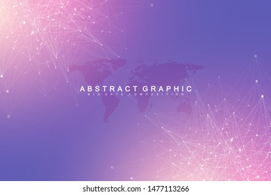 Big data visualization. Geometric abstract background visual information complexity. Futuristic infographics design. Technology background with connected line and dots, wave flow. Vector illustration