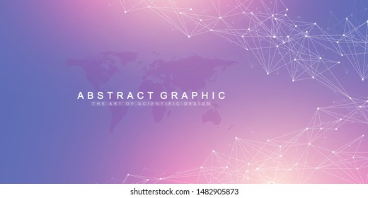Big data visualization. Geometric abstract background visual information complexity. Futuristic infographics design. Technology background with connected line and dots, wave flow. Vector illustration.