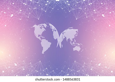 Big data visualization. Geometric abstract background visual information complexity. Futuristic infographics design. Technology background with connected line and dots, wave flow. Vector illustration.