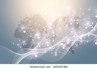 Big data visualization. Geometric abstract background visual information complexity. Futuristic infographics design. Technology background with connected line and dots, wave flow. Vector illustration.