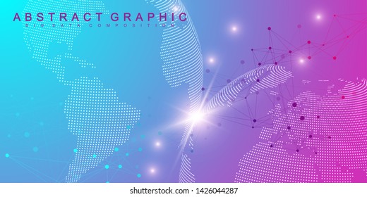 Big data visualization. Geometric graphic background molecule and communication. Global network connection. Connected lines with dots. Minimalism chaotic illustration background. Vector illustration