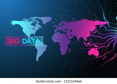 Big data visualization. Graphic abstract background communication. Perspective backdrop visualization. Analytical network complex. Vector illustration