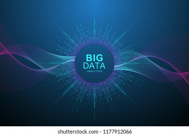 Big data visualization. Graphic abstract background Artificial Intelligence and Machine Learning. Perspective backdrop of depth. Virtual minimal array with compounds. Vector illustration Big data