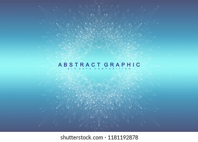 Big data visualization. Graphic abstract background Artificial Intelligence and Machine Learning. Perspective backdrop of depth. Virtual minimal array with compounds. Vector illustration Big data