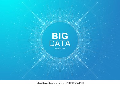 Big data visualization. Graphic abstract background Artificial Intelligence and Machine Learning. Perspective backdrop of depth. Virtual minimal array with compounds. Vector illustration Big data