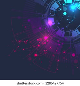 Big data visualization. Graphic abstract background Artificial Intelligence. Social network connection concept. Perspective backdrop of depth. Virtual minimal array with compound. Vector illustration