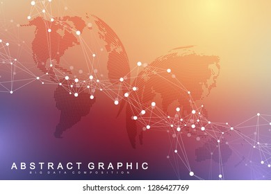 Big data visualization. Graphic abstract background Artificial Intelligence. Social network connection concept. Perspective backdrop of depth. Virtual minimal array with compound. Vector illustration
