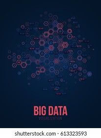 Big Data Visualization. Hexagonal Grid with Numbers Data. Infographics Design Concept.. Vector Illustration.